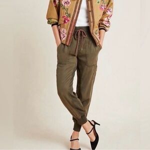 Anthropologie Nomad Olive Green High Rise Drawstring Joggers Sz XL Tall